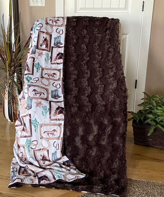 Minky Throw Extra Large Two Yard Adult teen Blanket Cuddle Soft Old West Natural Luxe Cuddle Glacier Chocolate Double Sided Minky Blanket Etsy