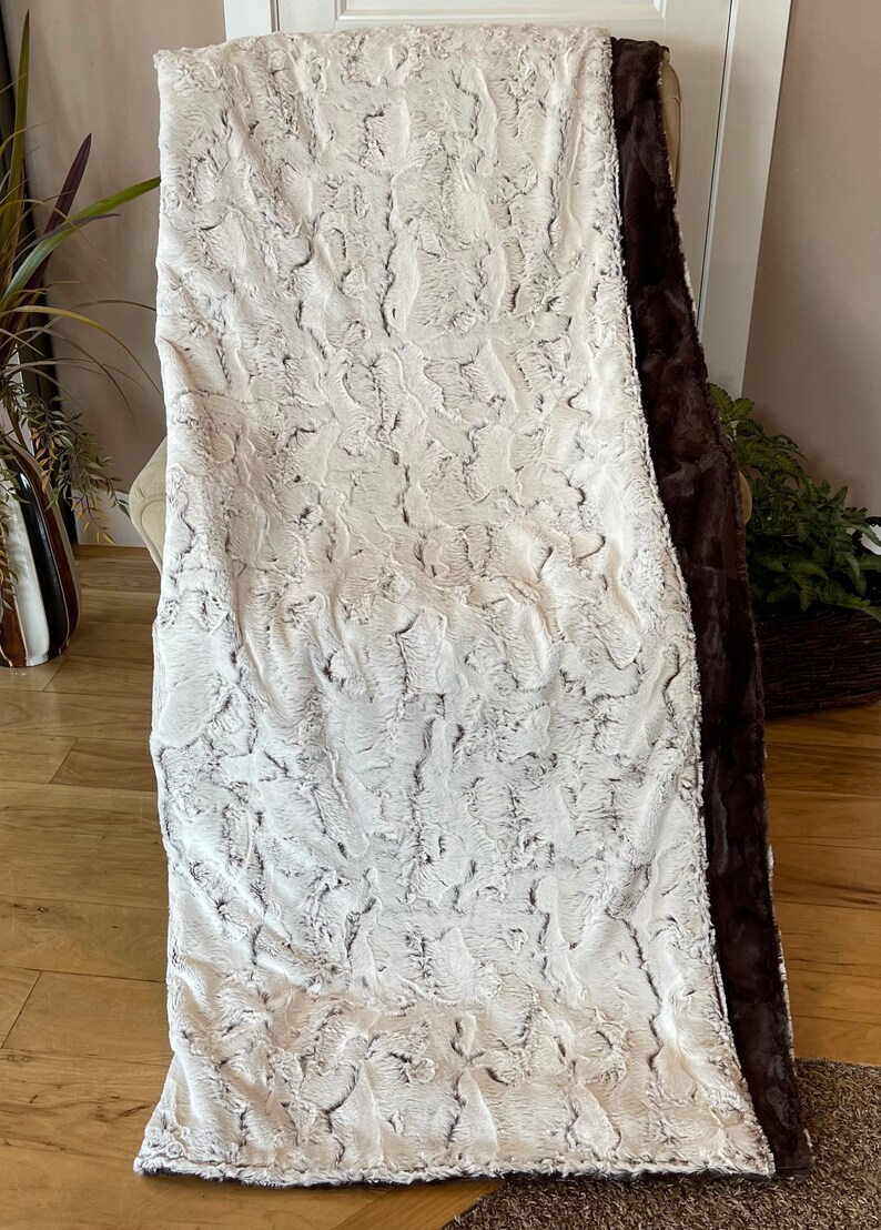 Minky Throw Extra Large Two Yard Adult/Teen Luxe Cuddle Frost Hide Brown & Luxe Cuddle Hide Chocolate Double Sided Soft Minky Blanket