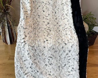 Luxury Snowy Owl Alloy & Hide Caviar Adult Extra Large Double Sided Plush Minky Throw/Blanket