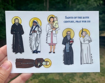 Feuille d'autocollants Saints du 20e siècle | Feuille d'autocollants catholiques | Cadeau de Pâques| Cadeau de première communion | Cadeau de confirmation