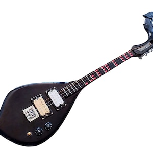Isarn Black Electric Phin 3 Strings, Thai Lao Guitar Musical Instrument, Thailand Traditional Classical Musical Pin109