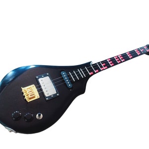 Isarn Black Electric Phin 3 Strings, Thai Lao Guitar Musical Instrument, Thailand Traditional Classical Musical Pin117