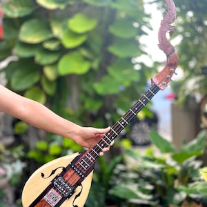 Isarn Acoustic Electric Phin 3 Strings, Thai Lao Guitar Musical Instrument, Thailand Traditional Classical Musical white Pin67