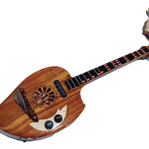 Isarn Acoustic Electric Phin 3 Strings, Thai Lao Guitar Musical Instrument, Traditional Classical Thai Musical Pin106