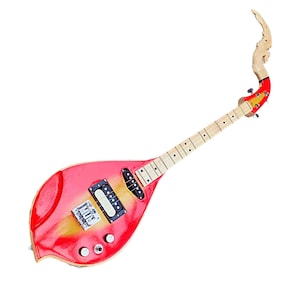 Isarn Electric Phin 3 Strings, Red Thai Lao Asian Guitar Musical Instrument, Thailand Traditional Classical Musical Pin131