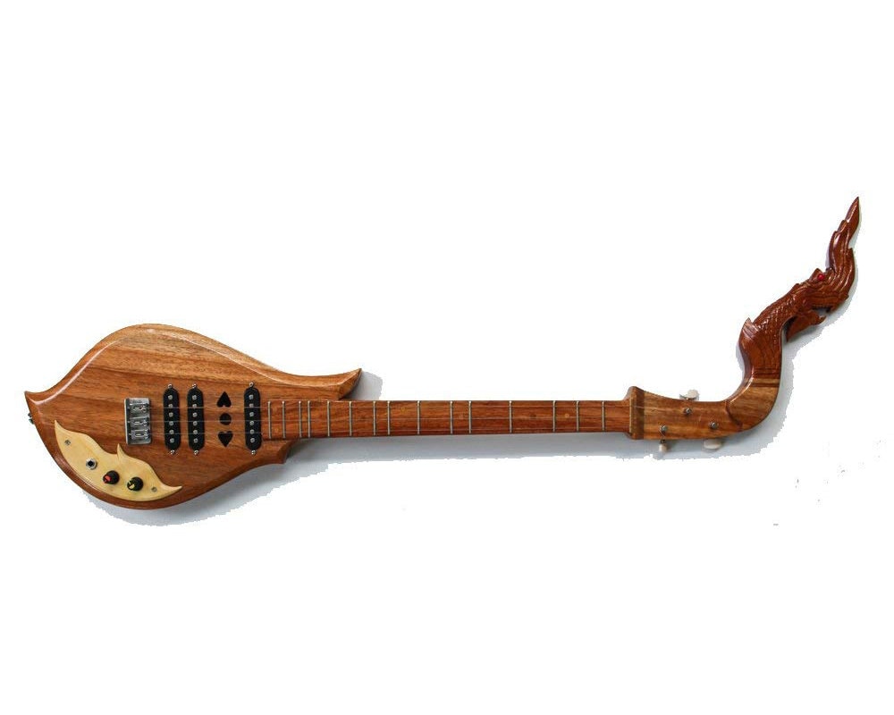 Isarn Acoustic Electric Phin 3 Strings, Thai Lao Guitar Musical Instrument, Traditional Thai