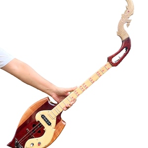 Isarn Acoustic Electric Phin 3 Strings, Thai Lao Guitar Musical Instrument, Traditional Thai Musical Pin53
