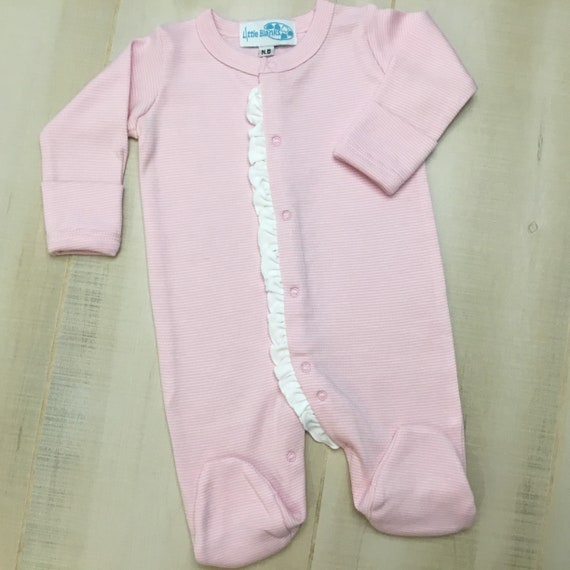 White & Pink Striped Girls Ruffled Sleeper, Infant Pajamas, Baby ...