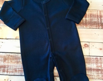 Solid Dark Navy Sleeper Blank, Infant Footed Pajamas - Baby Embroidery Blanks NB 3M 6M 9M  Footies