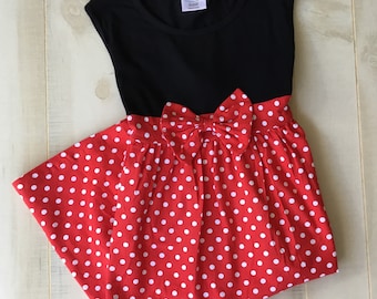 Womens Minnie Mouse Inspired Dress for Ladies Blank or Monogrammed Mom and Me Dress Matching Family Disney Shirt Costume