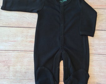 Solid Black Sleeper Blank, Infant Footed Pajamas - Baby Embroidery Blanks NB 3M 6M 9M  Footies