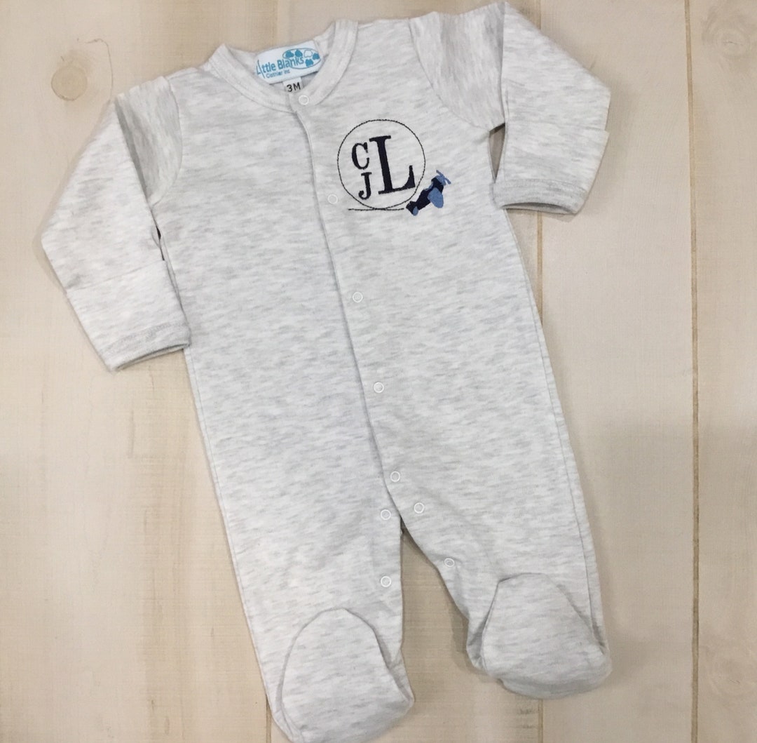 Heather Gray Sleeper Blank or Personalized Infant Footed Pajamas Monogramming Available Baby