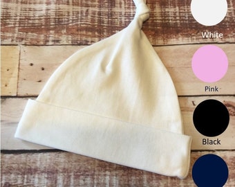 Newborn Knotted Beanie Hat Matches our Footed Sleepers Baby Infant Plain Cotton Hat White Pink Black Navy Solid Colors One Size