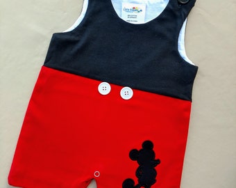 Red Black Jon Jon, Mickey Mouse Inspired, Personalization Available, Blank Disney Vacation Outfit Boys 3M 6M, 9M, 12M, 18M, 2T Toddler Baby