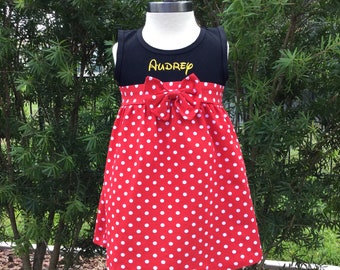 Womens Minnie Mouse Inspired Dress for Ladies Blank or Monogrammed Mom and Me Dress Matching Family Disney Shirt Costume