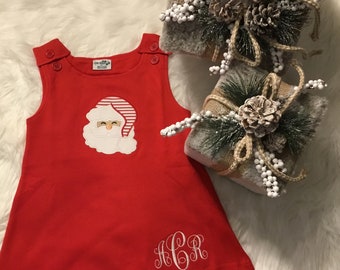 Girl Christmas Dress, Santa Dress & Monogram, Toddler, Baby Dress, personalized, Xmas Dress, Santa's Lap 6M 9M 12M 18M 2T 3T 4T 5T Santa Lap