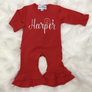 Blank Girls Romper, Ruffles on Rear, Embroidery Monogram available, NB,  3M, 6M Romper, Take Home Outfit Personalized Romper Baby Gift