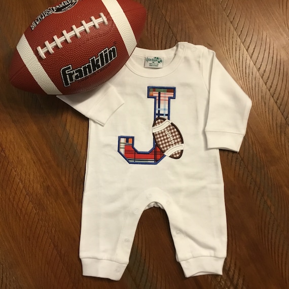 Personalized Boy Romper, Jon Jon, Football or First Birthday Outfit, Boys NB, 3M 6M, 9M, 12M, 18M, 24M Toddler Baby, Tailgating Il_570xn