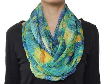 2016 Newest Coming Van Gogh's "Starry Night" Chiffon Infinity Scarf Blue