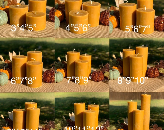 Set of 3 tiered- 4in wide100% Local Georgia Beeswax Candle set/tall candles//extra tall seamless candles/organic candles