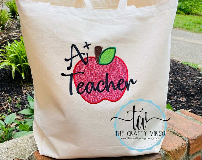 Personailzed Embroidered Teacher Bag/ End of year teachers gift/ Thank you gift for Teacher/ Teacher tote bag/ Personalized teachers bag