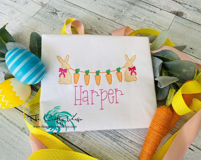 Girls Easter Embroidered Personalized Shirt/Easter eggs/Personalized Shirt/carrots/easter bunny/embroidered shirt/embroidered custom shirt/