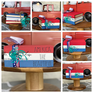 4th of July mini wooden book stack for tiered tray/ America the beautiful wooden book stack/ farmhouse decor/ tiered tray decor/ book stacks
