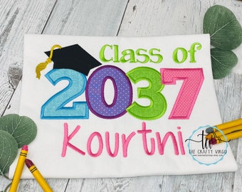 Grow with me shirt class of 2037 pink and purple/ First day of school shirt/ embroidered shirt/Class of 2037 shirt/embroidered custom shirt
