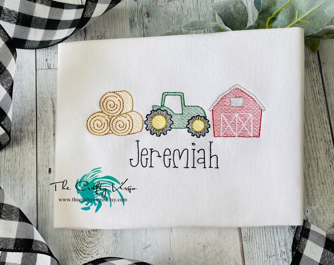 Boys Farm Embroidered Personalized Shirt/Tractor/Barn/Hay/Personalized Shirt/ embroidered t-shirt/embroidered custom t-shirt/