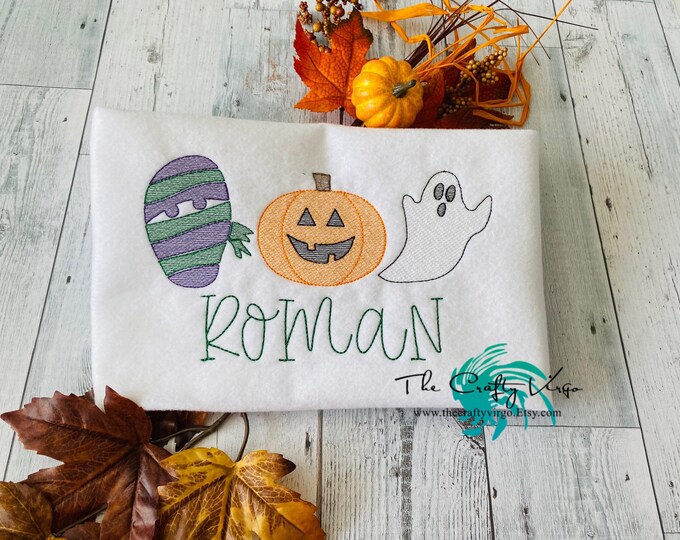 Halloween Embroidered Personalized Shirt/ Pumpkin/ Ghost/Personalized Shirt/ embroidered t-shirt/embroidered custom t-shirt/Fall shirt