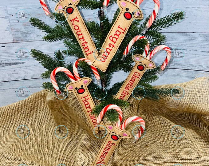 Reindeer Candy Cane Holder/ Class gift/ Personalized Candy Cane Holder/ Christmas Gift Tag/ Personalized gift