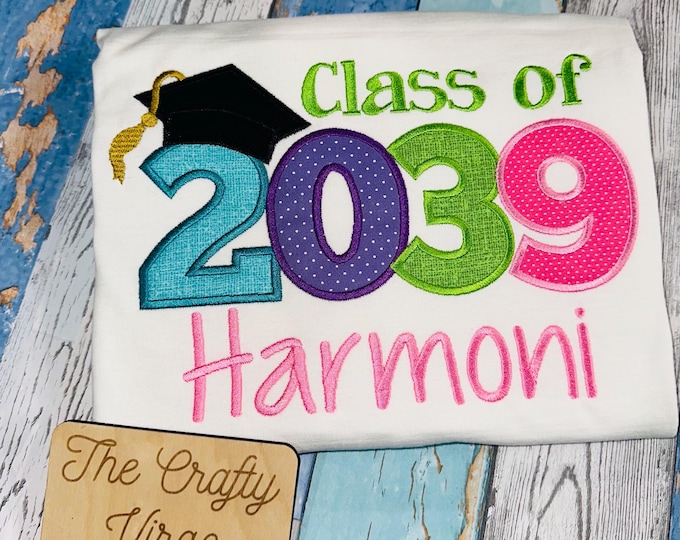 Grow with me shirt class of 2039 pink and purple/ First day of school shirt/Class of 2039 shirt/embroidered custom PREK shirt