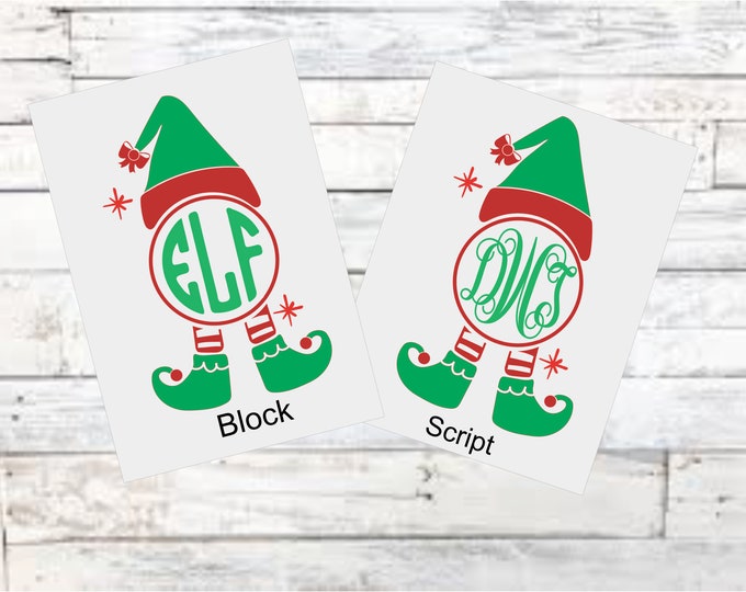 Christmas Elf Monogram /Elf phone decal /cup decal /laptop decal / car decal/Christmas decal