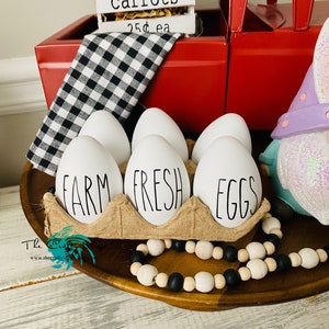 Personalized Rustic Farmhouse Eggs for tiered tray/ farmhouse decor/mini tiered tray decor/Rae Dunn inspired/ farm fresh eggs