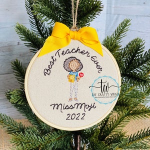 Teacher Custom Embroidered Keepsake Christmas Ornament/ Embroidered Christmas ornament/ Personalized Christmas ornament/