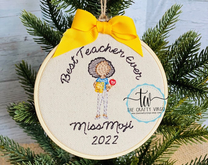 Teacher Custom Embroidered Keepsake Christmas Ornament/ Embroidered Christmas ornament/ Personalized Christmas ornament/