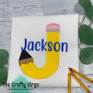 Boys Back to school Pencil Embroidered Shirt with name/ Embroidered Back to school shirt/ Boys Personalized shirt with name and pencil