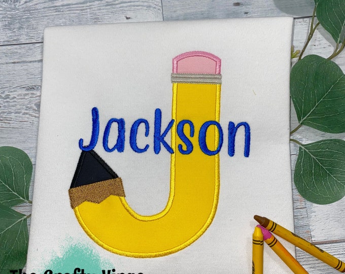 Boys Back to school Pencil Embroidered Shirt with name/ Embroidered Back to school shirt/ Boys Personalized shirt with name and pencil