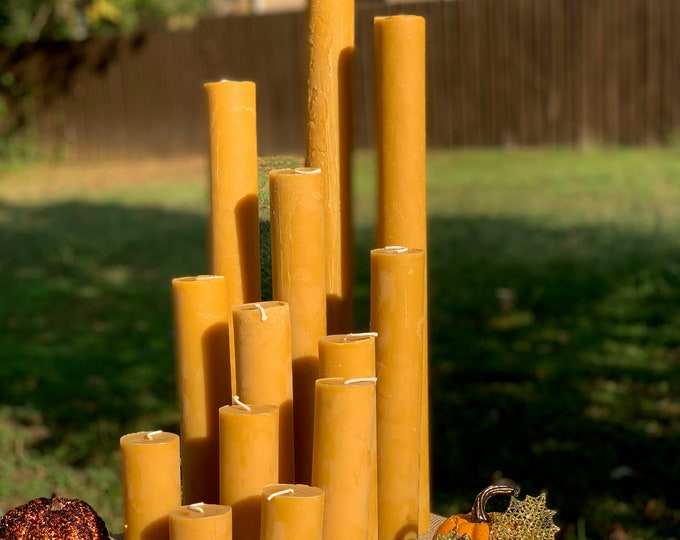 Set of 3 SAME size- 2inch-100% Local Pure Beeswax Pillar Candle/tall beeswax candles/natural beeswax candles/extra tall seamless candles/