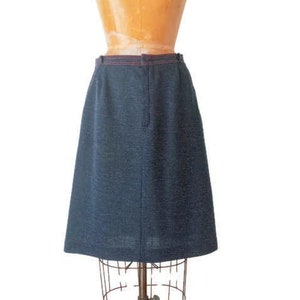 Vintage 1970s Blue and Red Thread Yoked Skirt 1970s Medium Straight Skirt 1970s Skirt for Boots Blue Denim Look Skirt 30W 41H