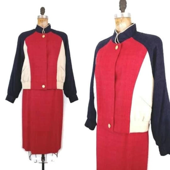 Vintage 1980s Color Block Lilli Ann Skirt Suit //
