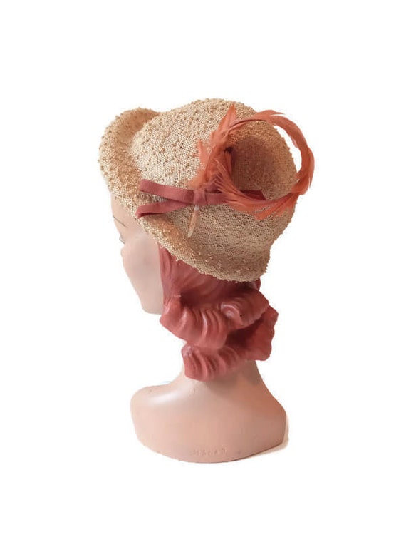 1940s Ivory and Rusty Orange Feather Hat // Small