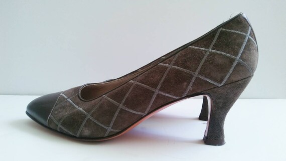 Vintage 1980s Salvatore Ferragamo Brown Suede Heel
