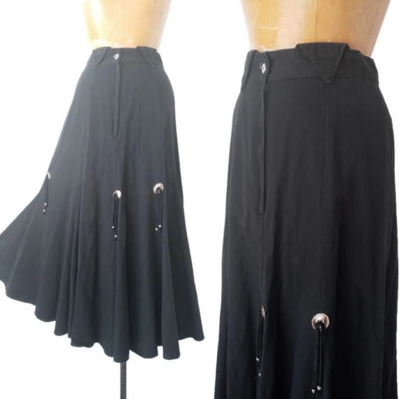 Vintage 1980s Western Black Skirt // 1980s Circle