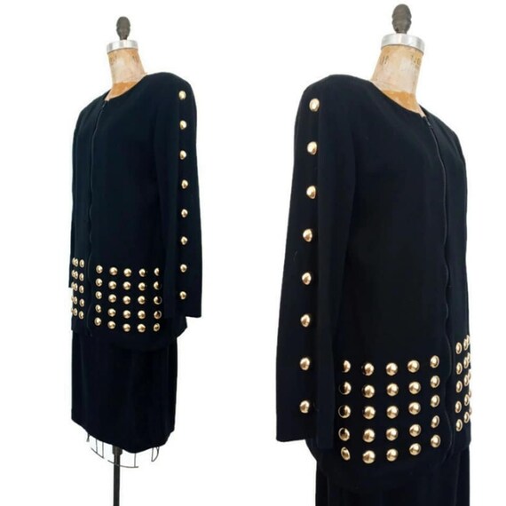 Vintage 1980s Black and Gold Stud Power Suit // Zi
