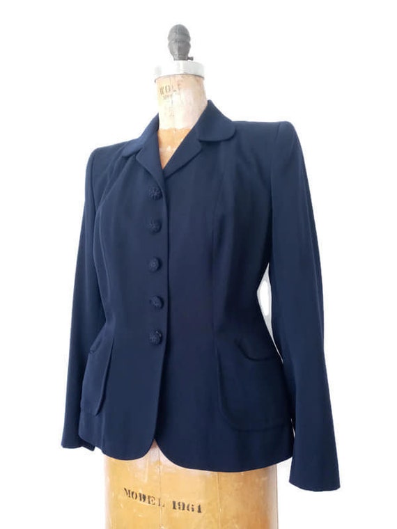 1940s Deep Navy Peplum Blazer // Medium 1940s Navy
