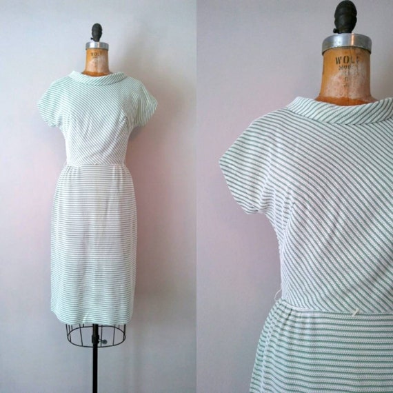 Vintage 1950s Green Striped Wiggle Dress // Shamro
