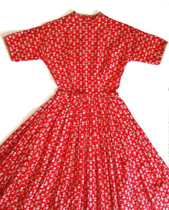 Vintage 1950s Lanz Red Rose Print XXS Tiny Dress /