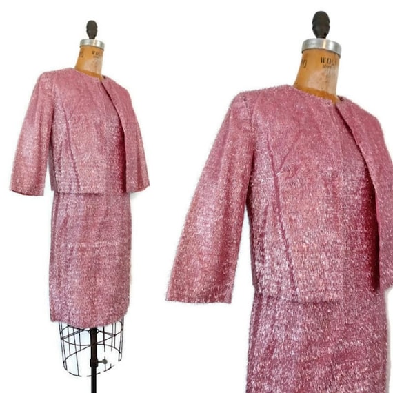 Vintage 1961 Hot Pink Eyelash Shift Dress & Jacket