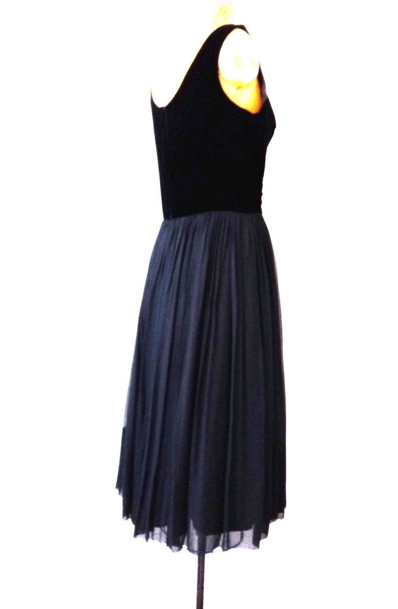Vintage 1950s Black Velvet and Taffeta Gown with Crepe Overlay 1950 Little Black Dress Vintage Crepe Ruched Dress Medium 38b 30w